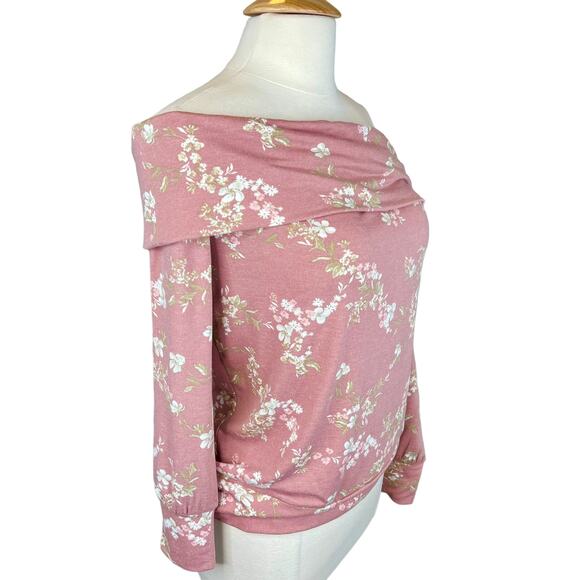 NWT Lauren Conrad Floral Off-The-Shoulder Lightweight Sweatshirt Dusty Rose M - Picture 3 of 14